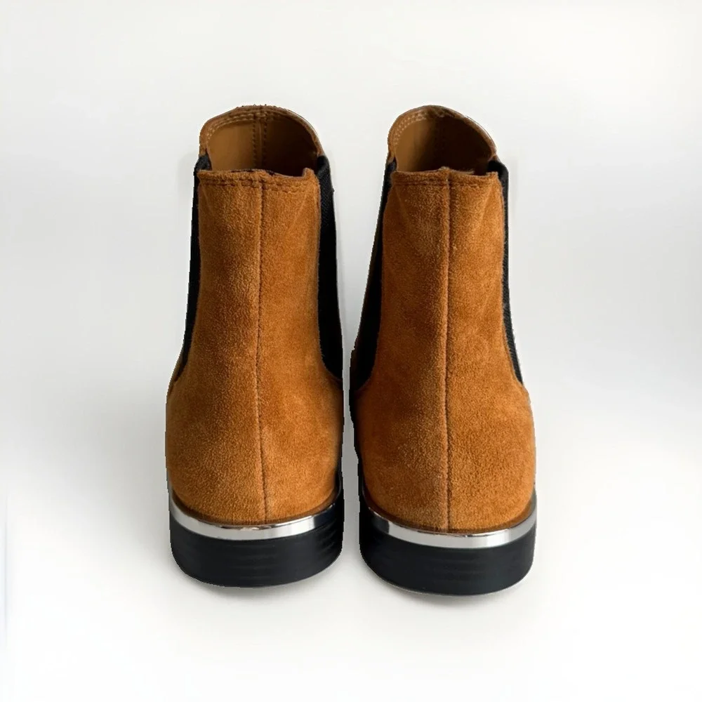 Nine West Tan Suede Chelsea Boots Women's 7.5M Silver Heel New NWOB